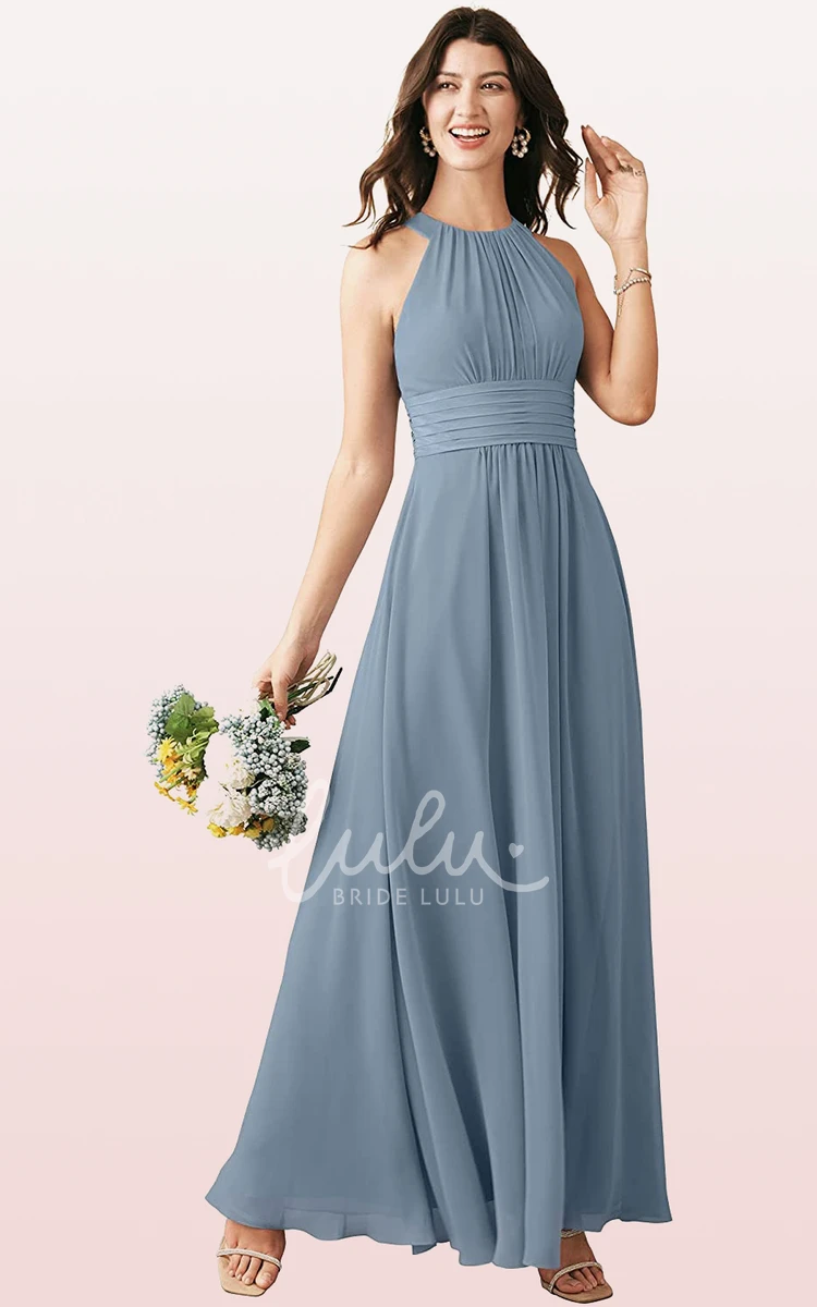 Halter Chiffon Ankle-Length A-Line Bridesmaid Dress with Ruching Boho & Beachy