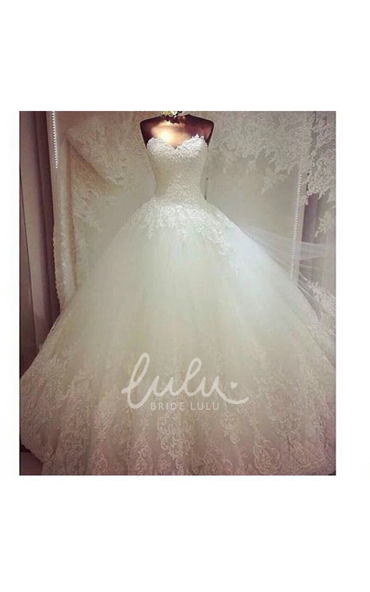 Lace Ball Gown with Court Train & Sweetheart Neckline