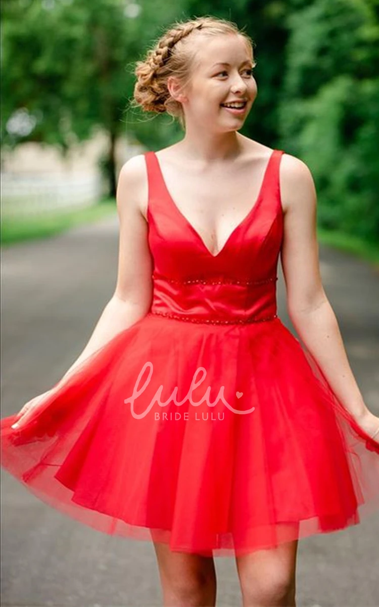 Sleeveless Satin Tulle A-Line Mini Homecoming Dress Simple and Elegant