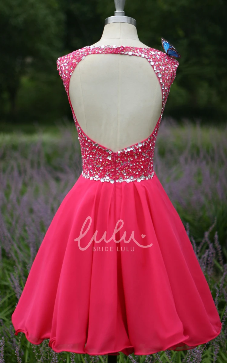 Crystal Embellished V-neck Cap Sleeve Prom Dress