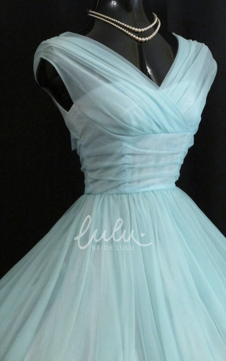 Charming Elegant Teal A-Line V-Neck Empire Waist Chiffon Ball Gown With Bow