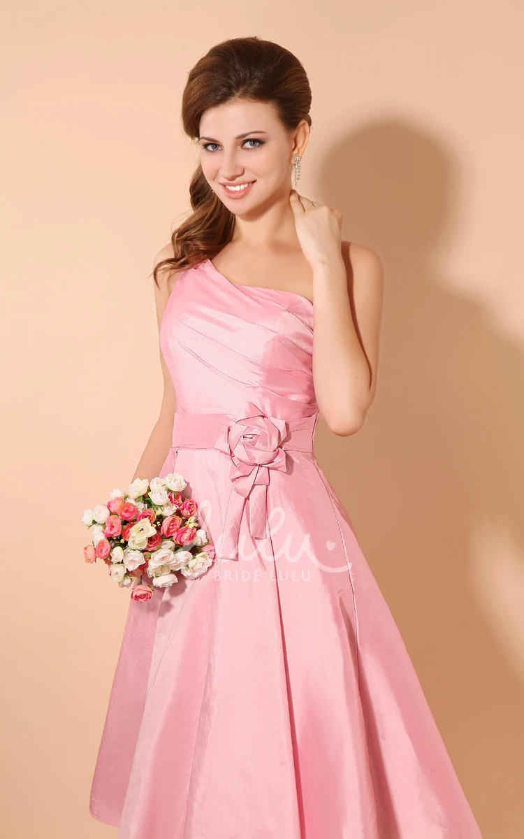 Taffeta Strapless Bridesmaid Dress with Flower and Ruching