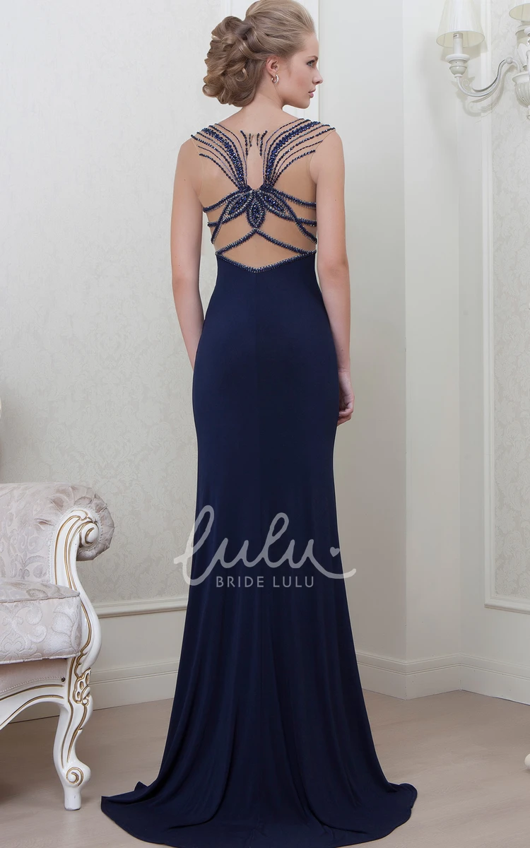 Long Sleeveless Bateau-Neck A-Line Prom Dress