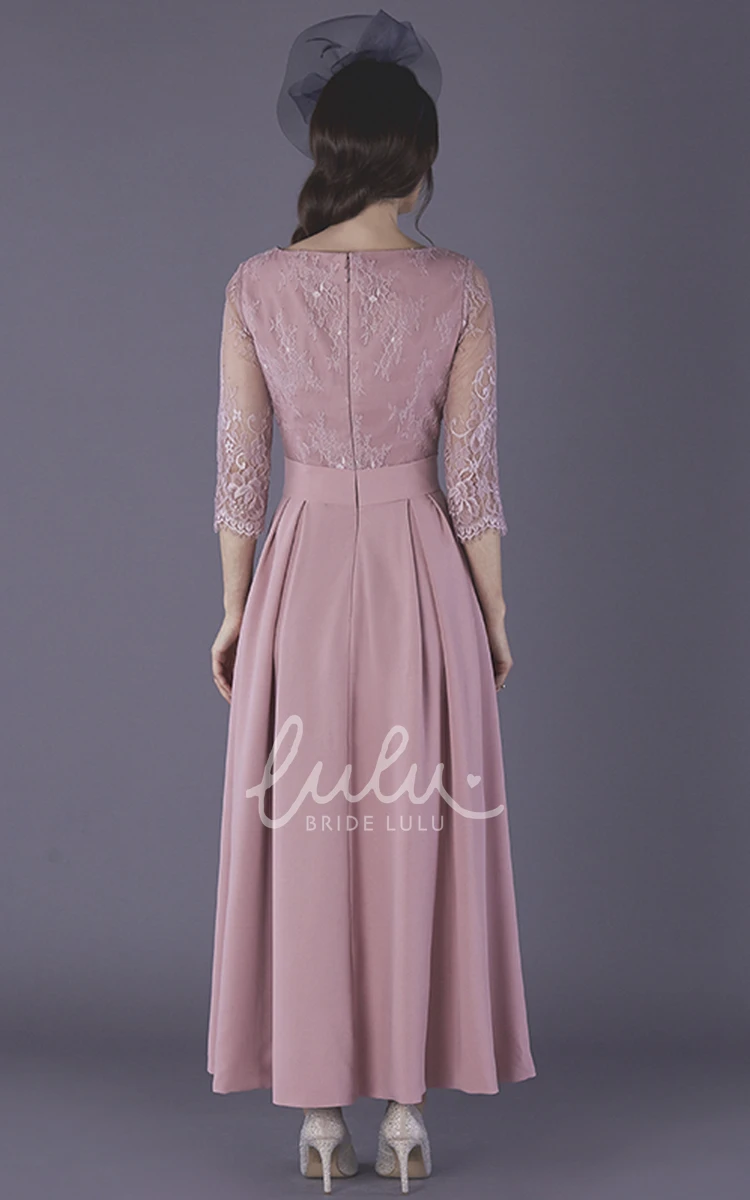 Ankle Length Chiffon Mother of the Bride Dress with Illusion Sleeves