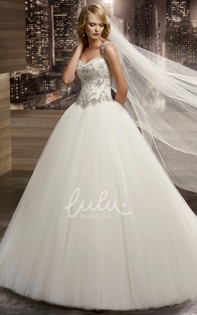 Square-Neck A-Line Bridal Gown with Beaded Corset and Puffy Skirt