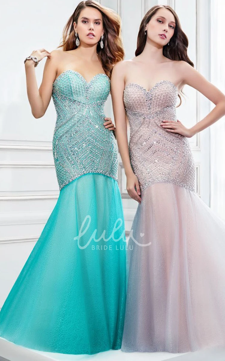 Sweetheart Mermaid Beaded Tulle Prom Dress Sleeveless Flowy Modern