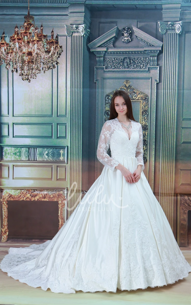 Lace Long-Sleeve Ball Gown Wedding Dress