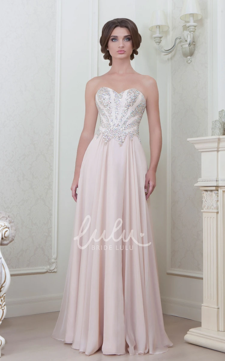 Sleeveless Beaded Chiffon Evening Dress Sheath Sweetheart Floor-Length