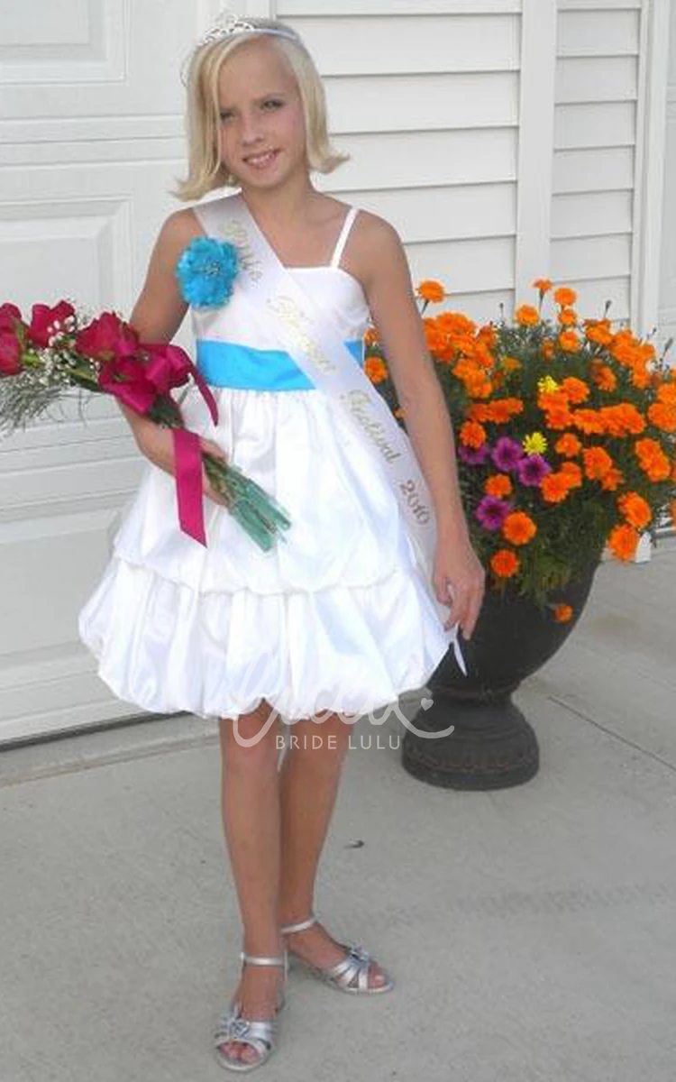 Floral Tiered Taffeta Cap-Sleeve Midi Flower Girl Dress with Cape Modern Wedding Dress