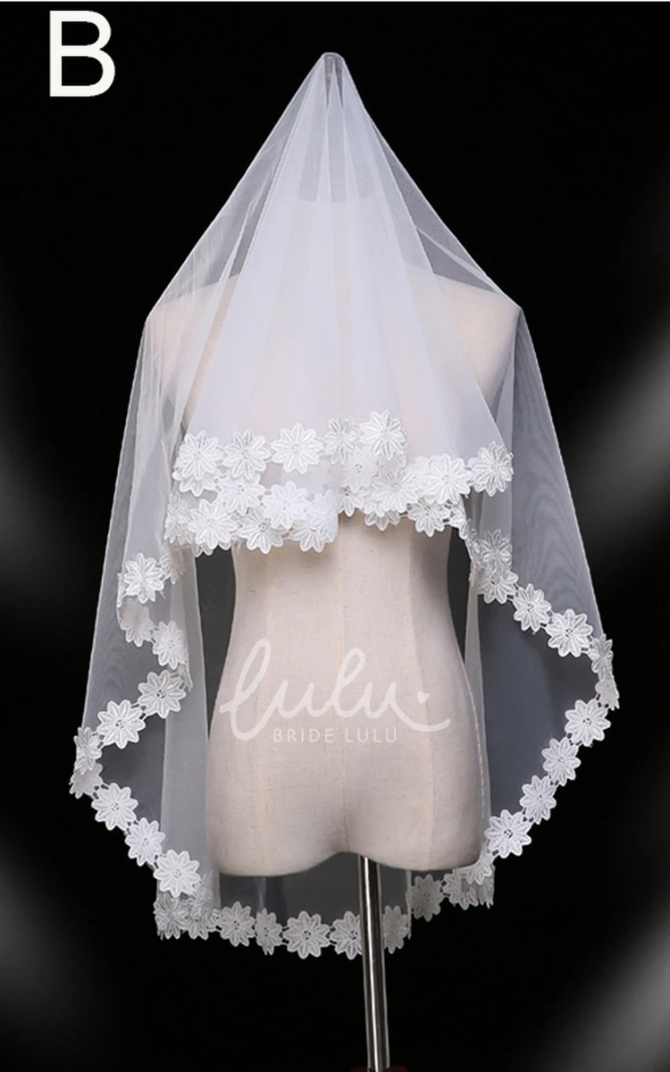Simple Lace Applique Bride Veil for Weddings