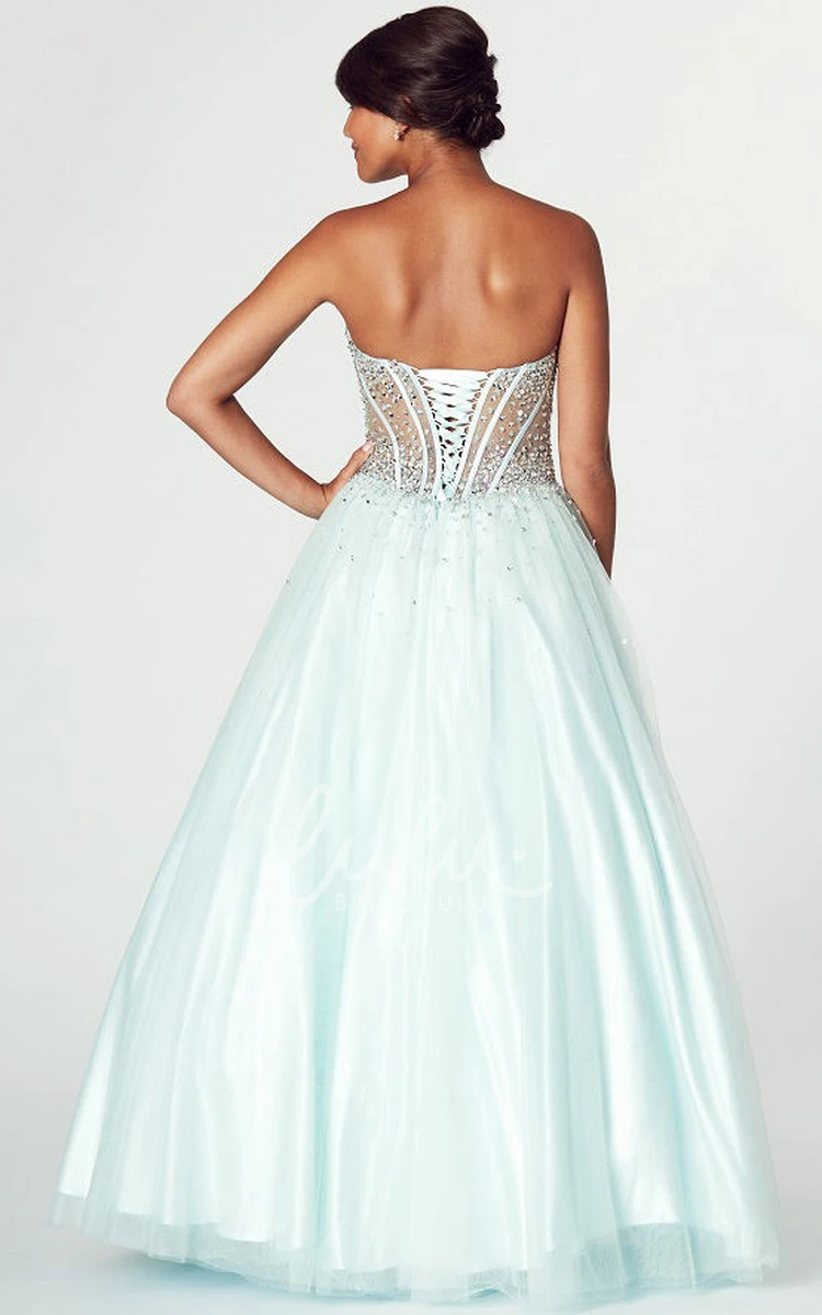 Beaded Tulle Strapless A-Line Prom Dress with Lace-Up Back