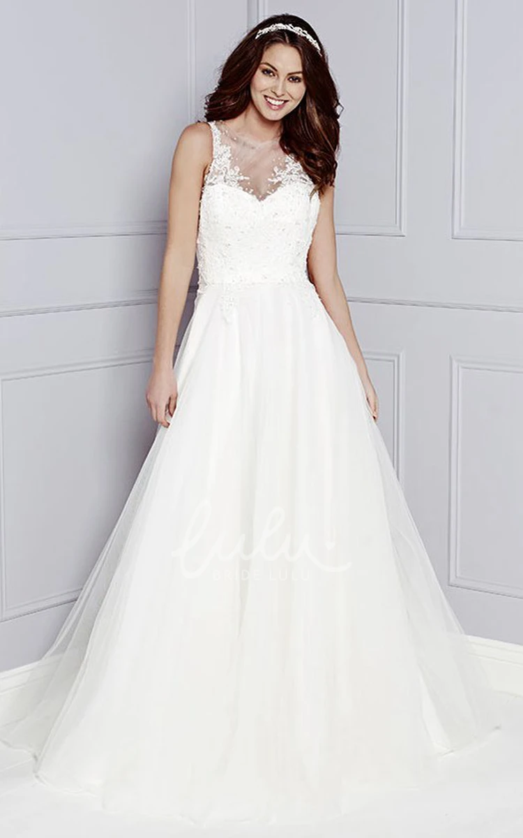 Appliqued Scoop-Neck A-Line Tulle Wedding Dress with Floor-Length