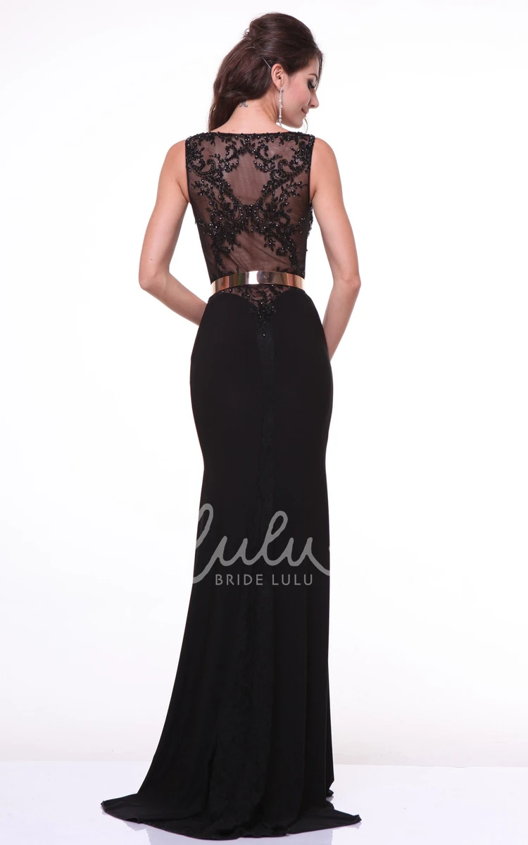 Sleeveless Jersey Sheath Dress with Illusion Bateau Neckline Prom Dress