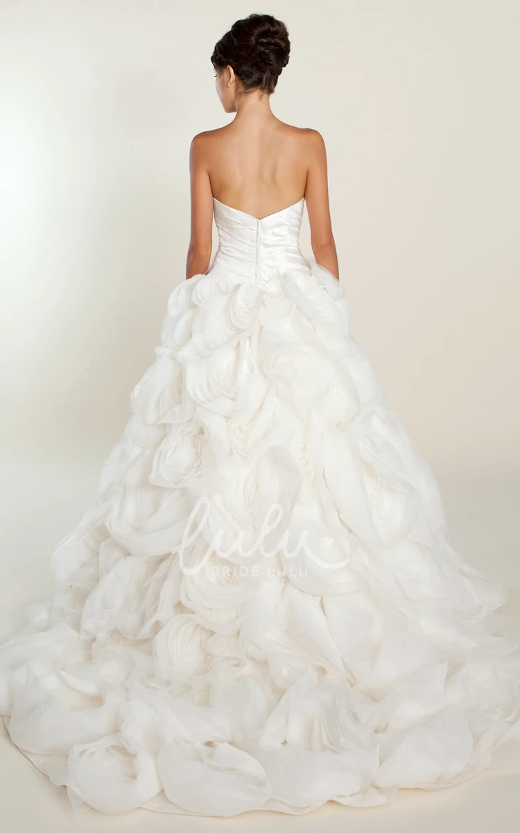 Ruffled Tulle A-Line Wedding Dress with Strapless Style and Court Train
