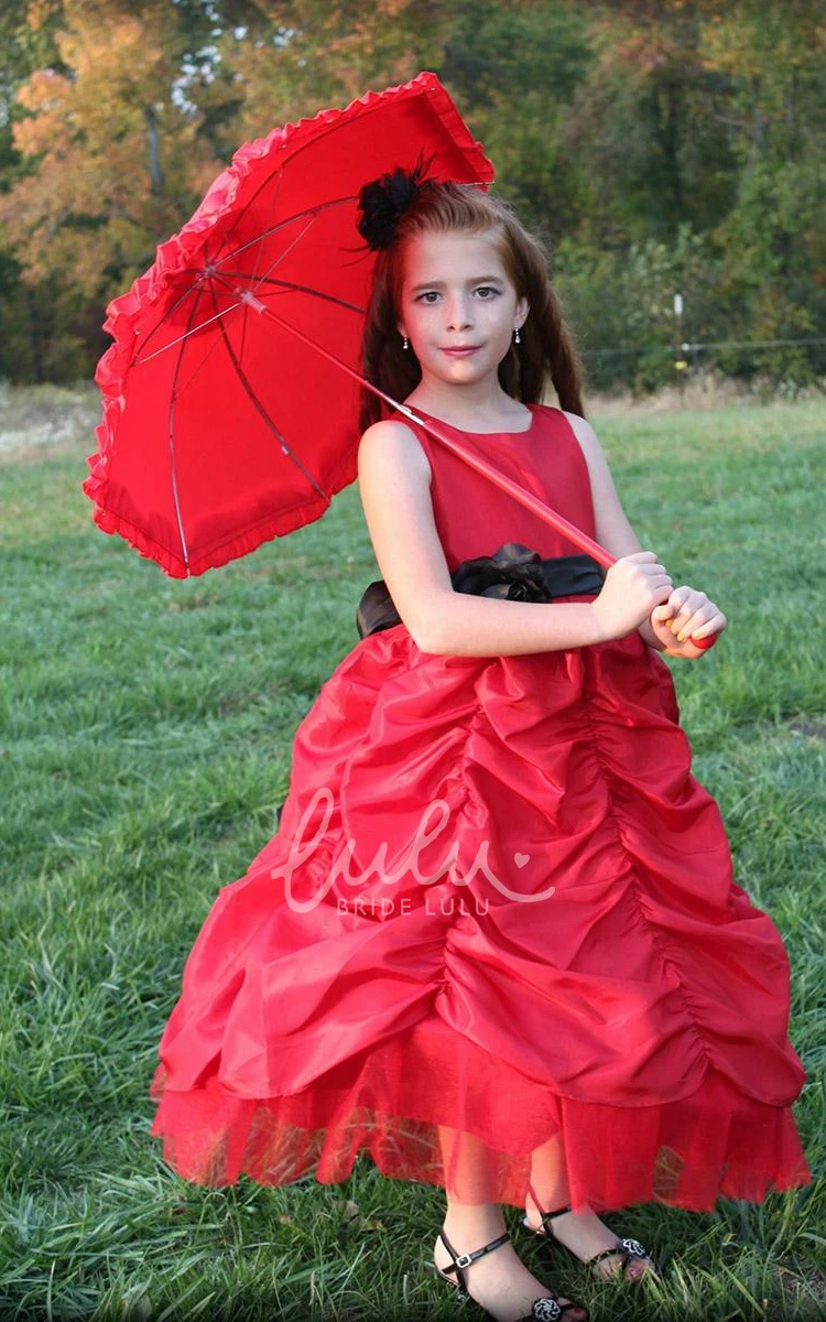 Tiered Taffeta Wedding Flower Girl Dress with Floral Embroidery