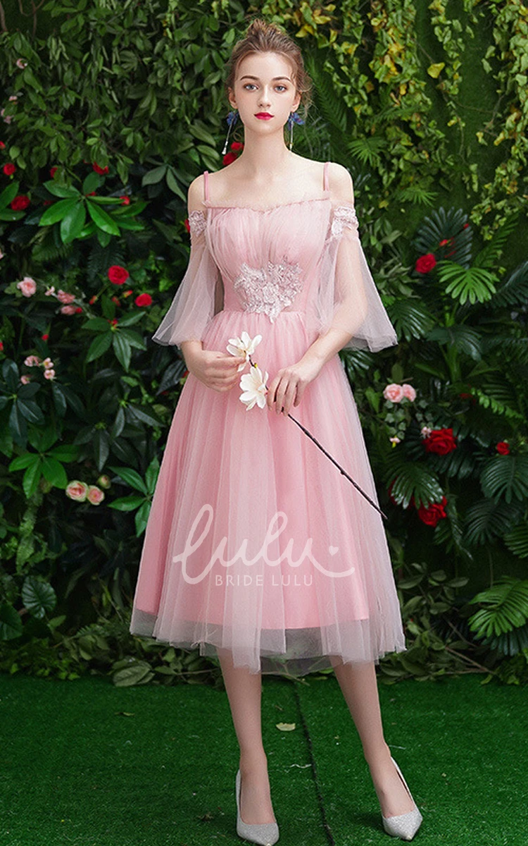 Off-the-shoulder A-line Tulle Homecoming Dress with Appliques Flowy Prom Dress