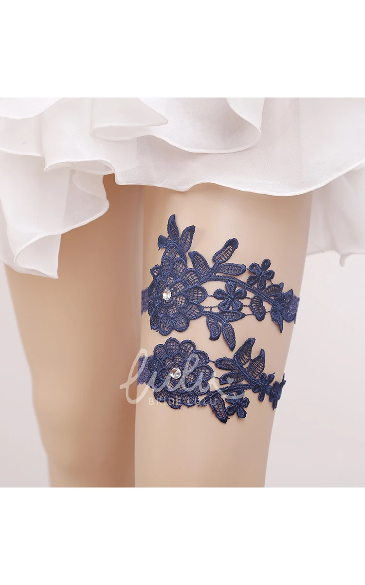 Handmade Blue Lace Princess Style Garter Belt for Weddings and Proms Beaded Elastic 16-23inch