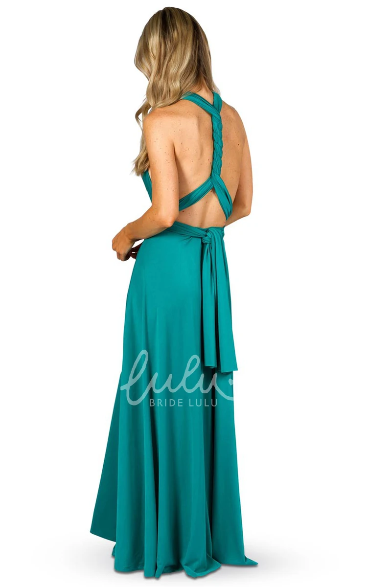 Ruched Halter Convertible Bridesmaid Dress with Straps Maxi Length