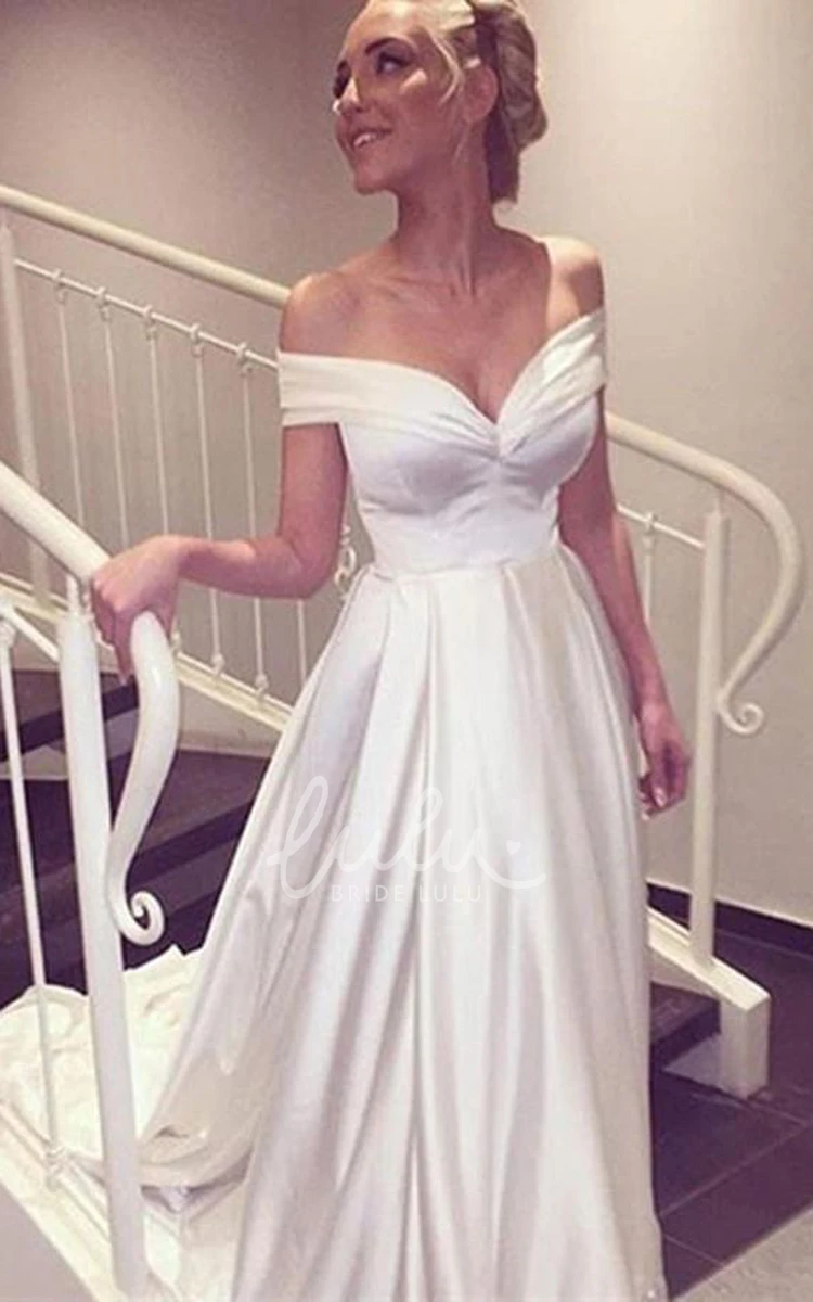 Off-the-Shoulder A-Line Satin Wedding Dress with Zipper