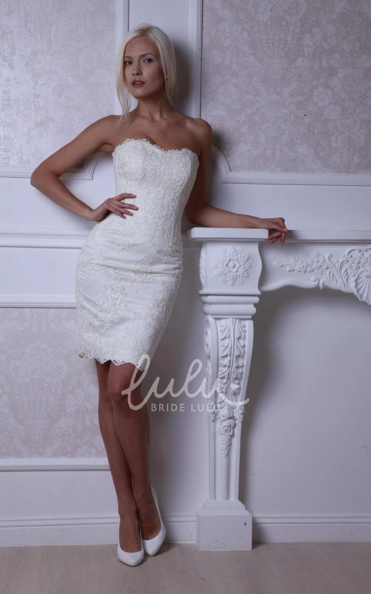 Fitted Lace-Up Back Short Wedding Dress with Lace
