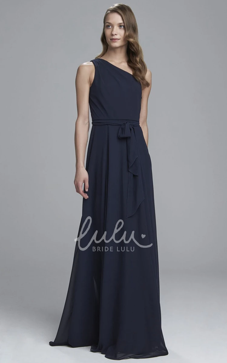 A-Line One-Shoulder Chiffon Bridesmaid Dress with Bowed Design and Sleeveless Cut