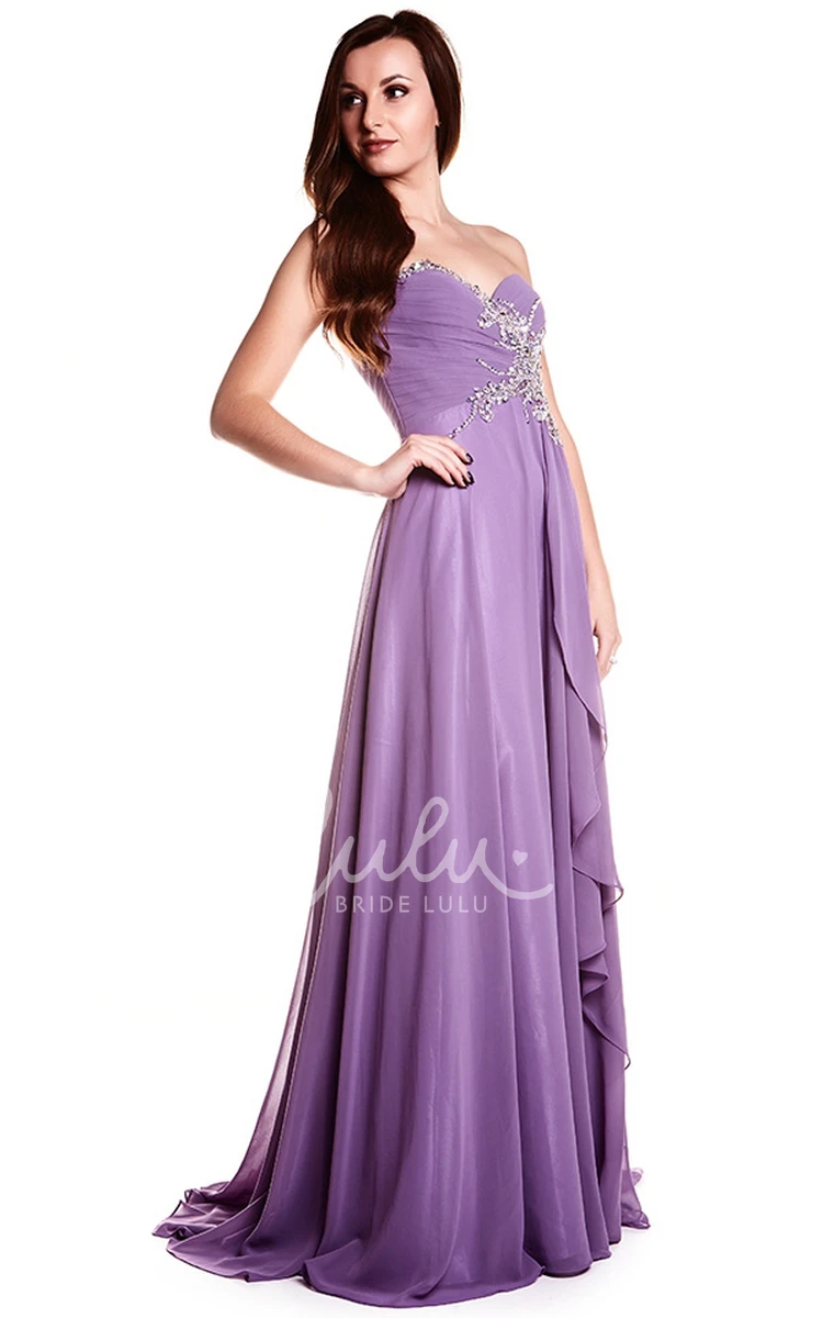 Beaded Sweetheart Chiffon Sleeveless Prom Dress Flowy Women's Dress