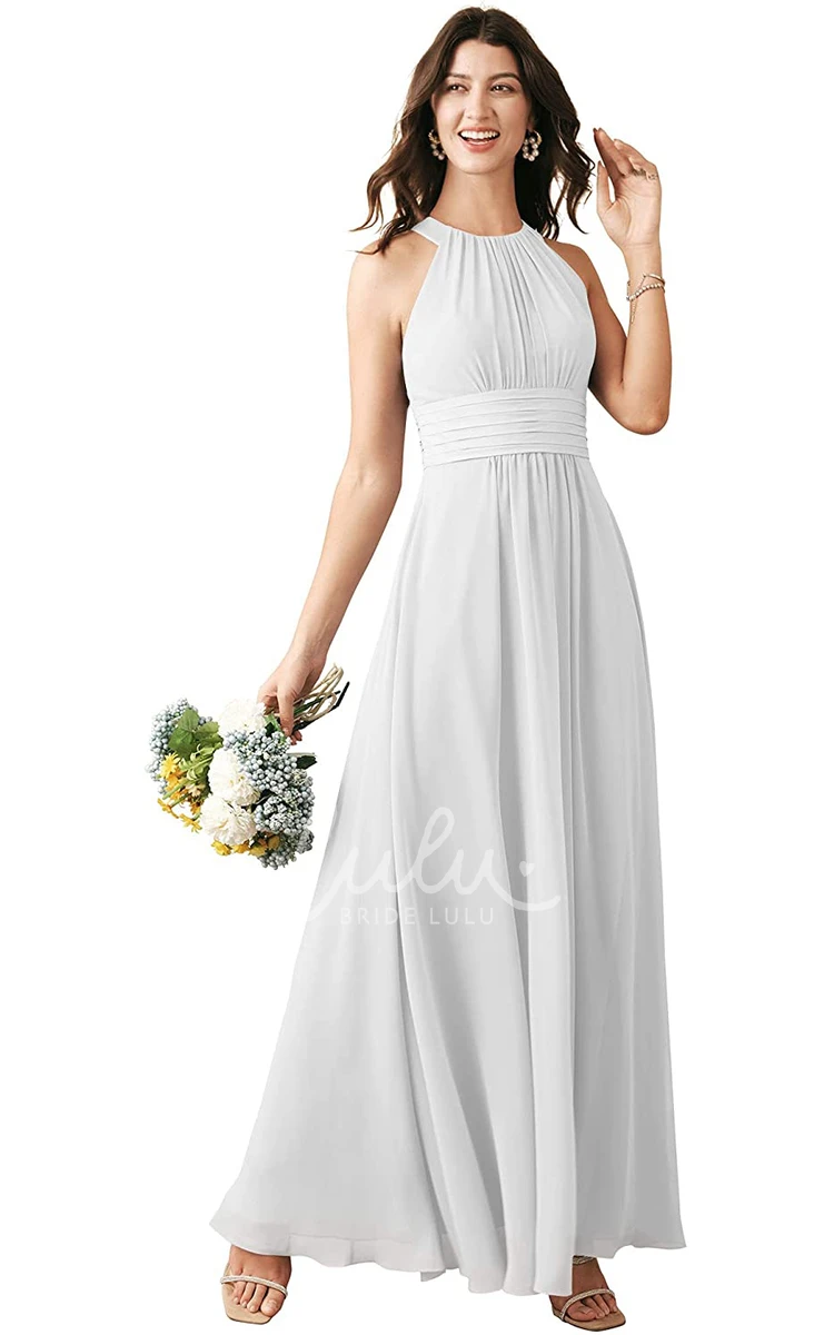 Chiffon Halter A-line Bridesmaid Dress with Ruching Ankle-length