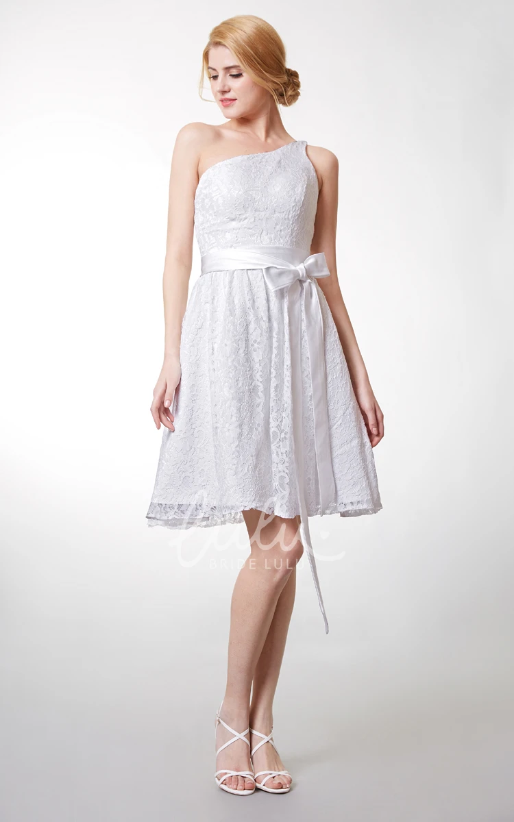 Beautiful Knee Length Lace Dress with One Shoulder and Fitted Cut