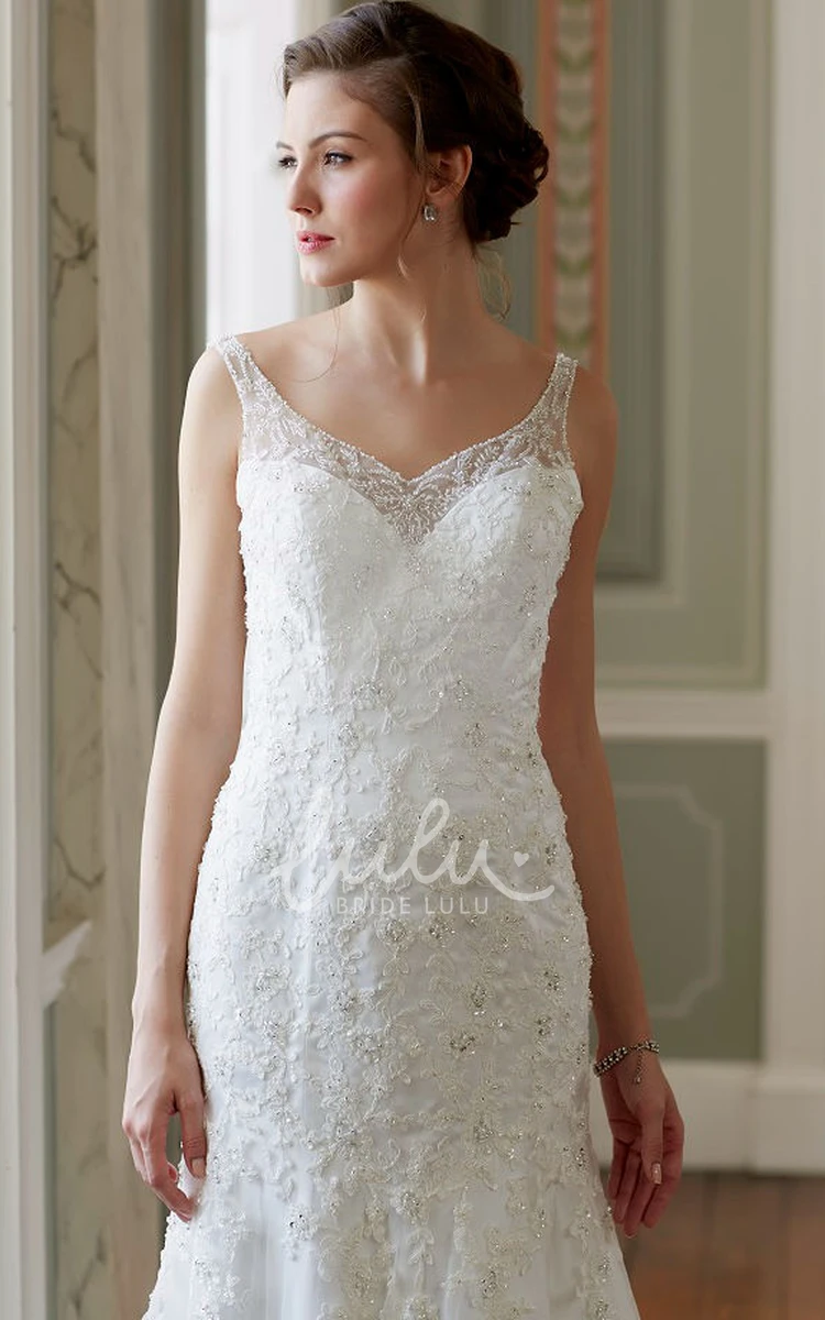 Mermaid Appliqued Lace Wedding Dress with Deep-V Back Sophisticated and Glamorous