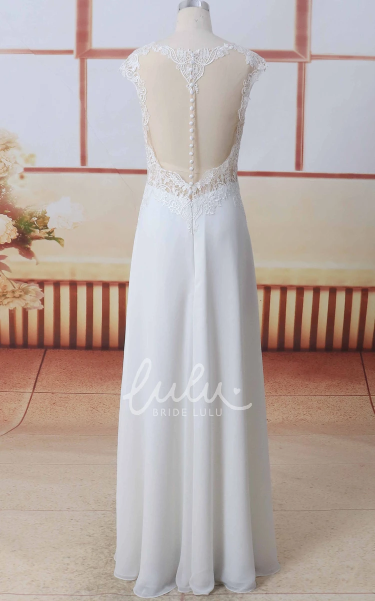 Chiffon A-line Wedding Dress with Cap Sleeves and Front Split Lace