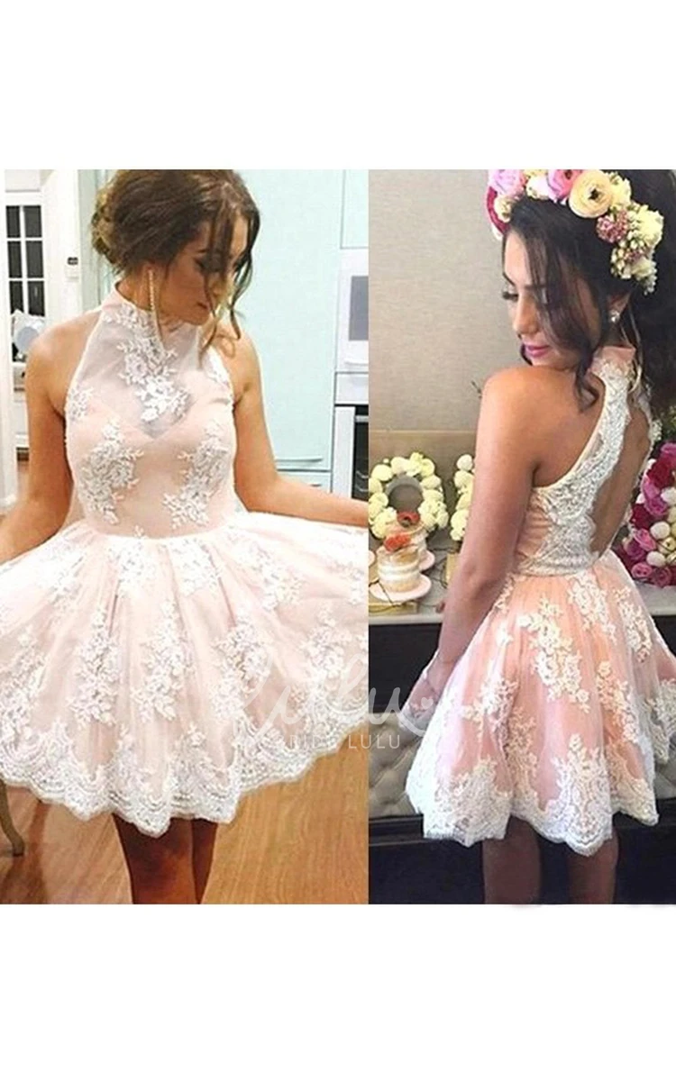 High Neck Sleeveless Lace A-line Homecoming Dress