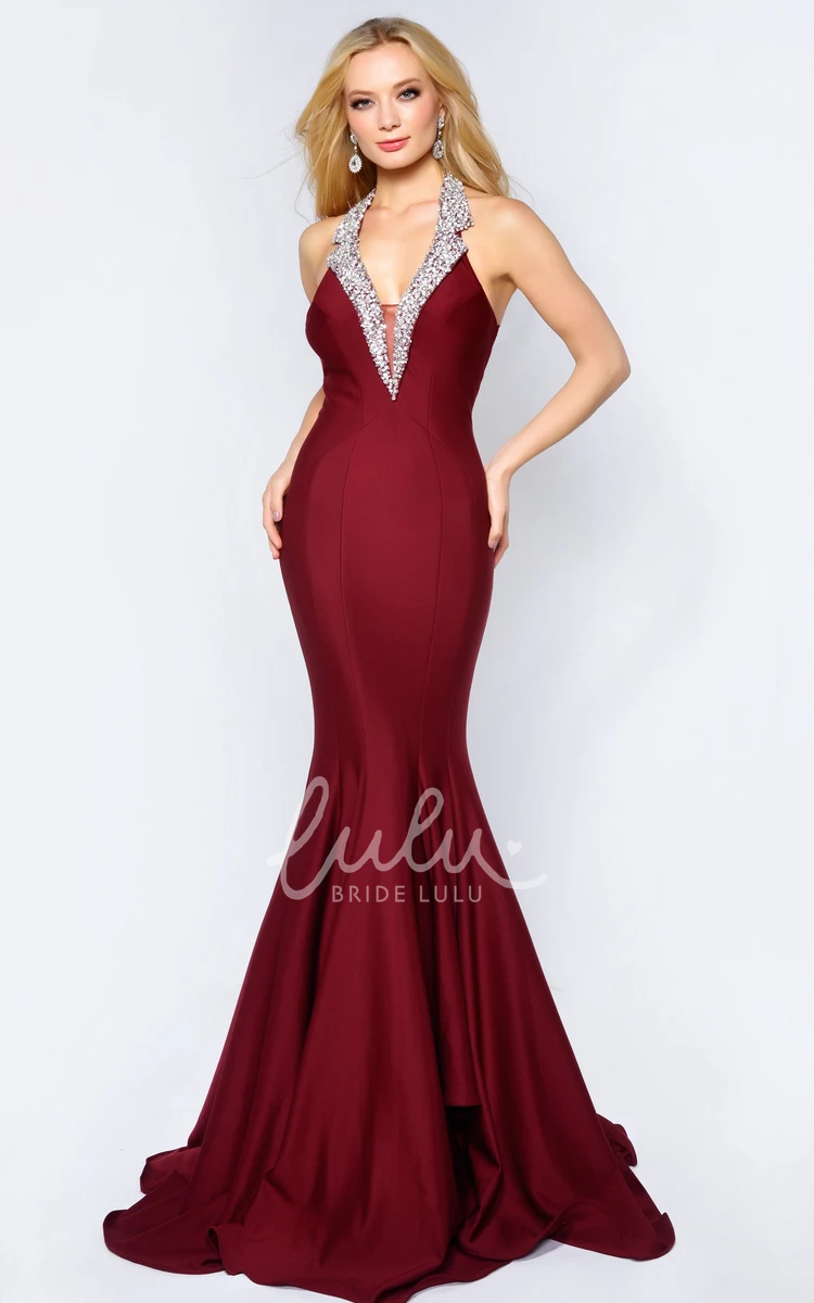 Halter Backless Mermaid Prom Dress with Beading