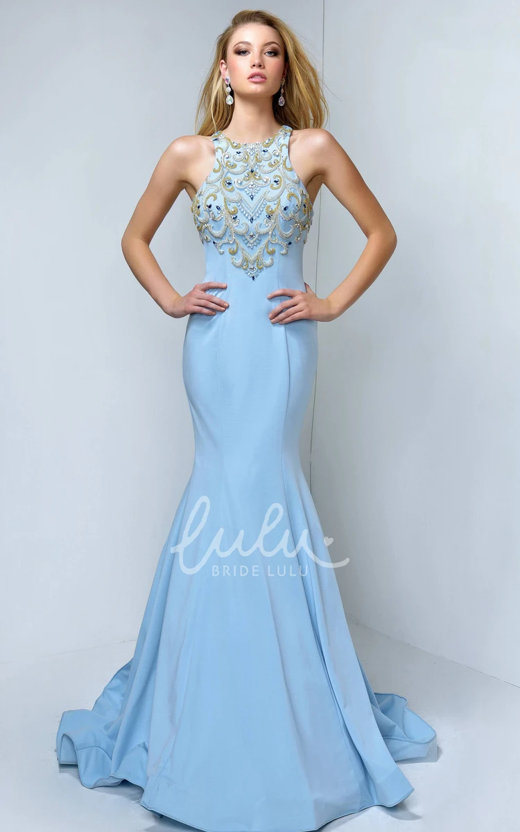 Sleeveless Jersey Trumpet Formal Dress with Beading and Ruffles