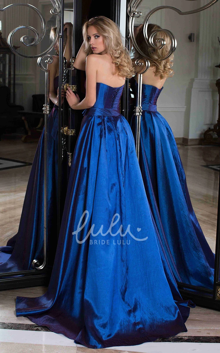 Strapless Satin Prom Dress with Corset Back and Brush Train in A-Line Style