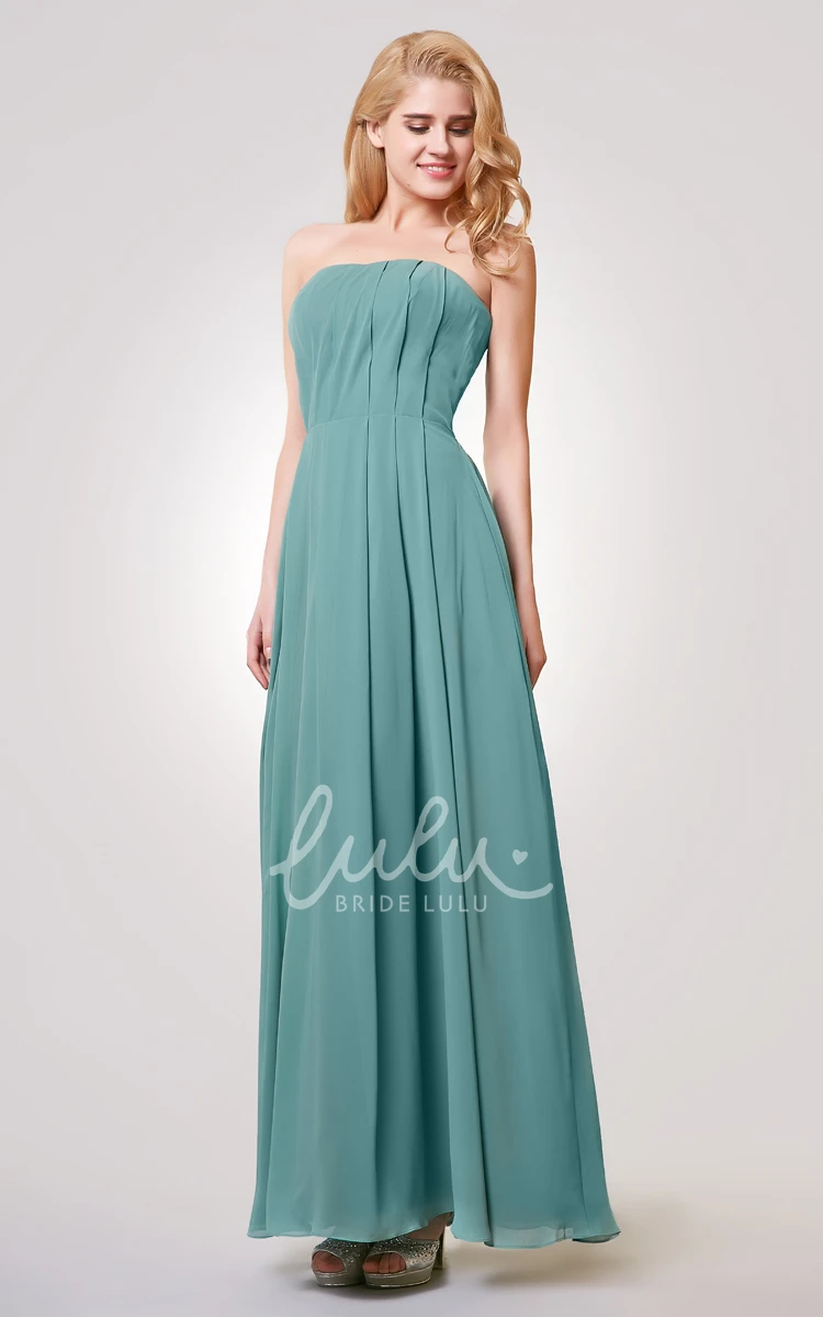 Pleated Strapless A-Line Chiffon Prom Dress 2024