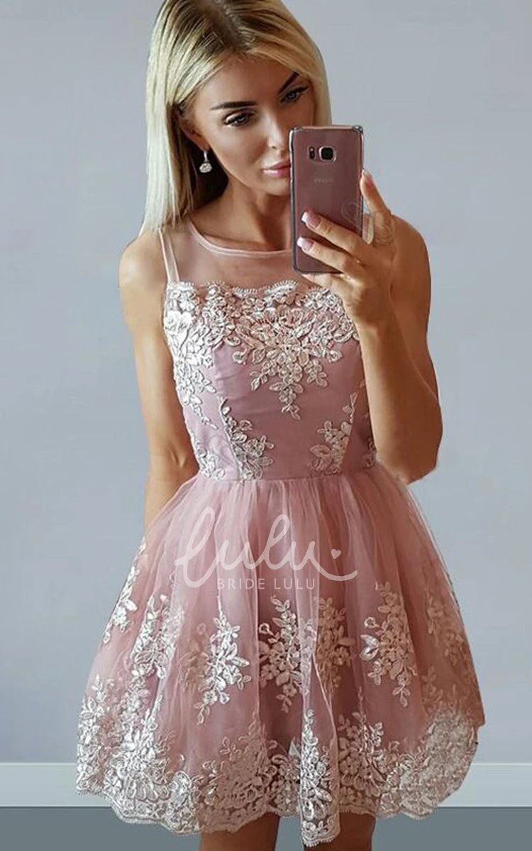 Sleeveless A-line Lace Homecoming Dress with Bateau Neckline and Ruching