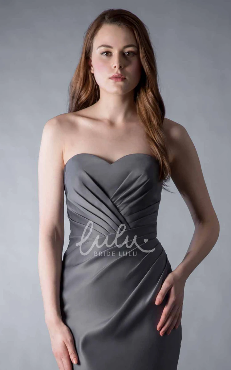 Knee-Length Sweetheart Satin Bridesmaid Dress Pencil Sleeveless Ruched