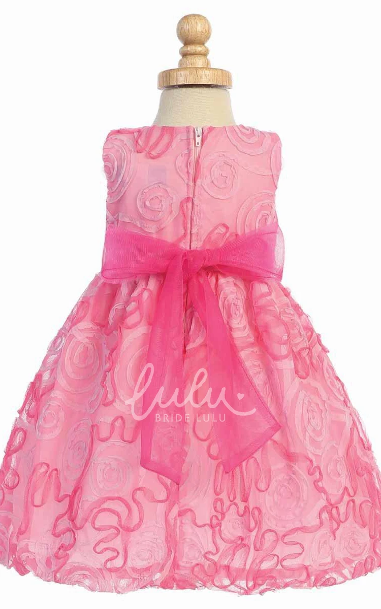 Sleeveless Tiered Tulle Flower Girl Dress Tea-Length Prom Dress Flowy