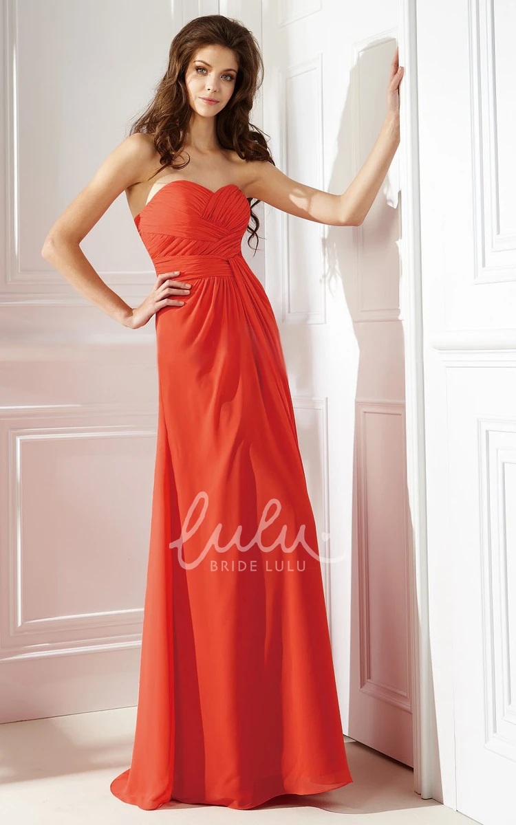 A-Line Sweetheart Bridesmaid Dress with Ruches and Lace Long