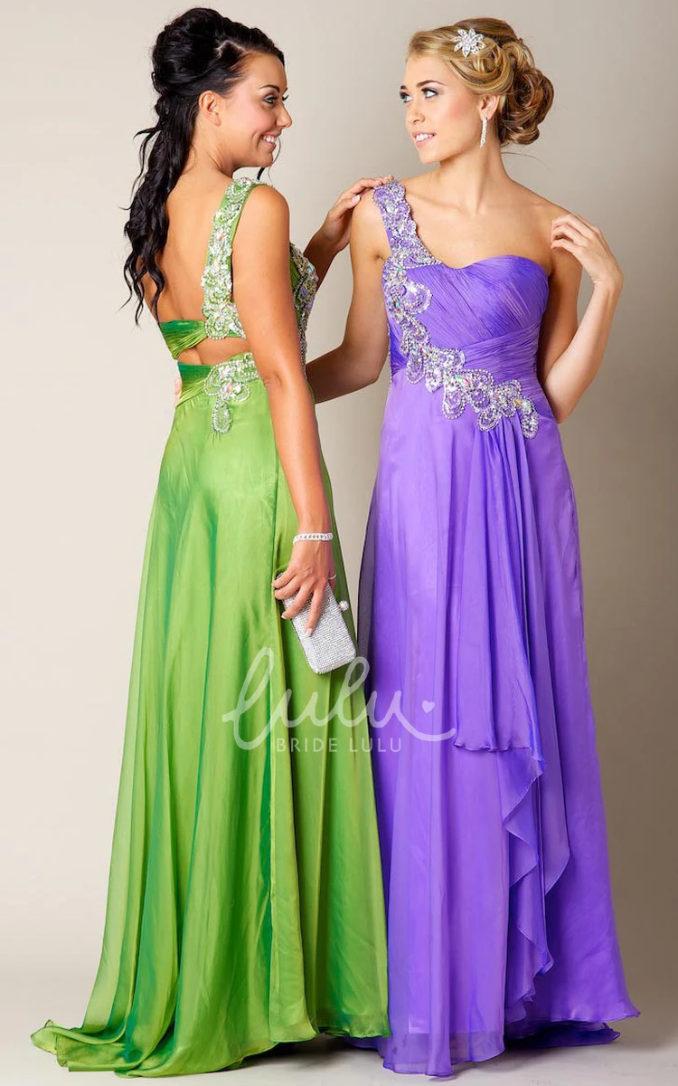 Beaded One-Shoulder Sheath Prom Dress with Ruching Long & Sleeveless