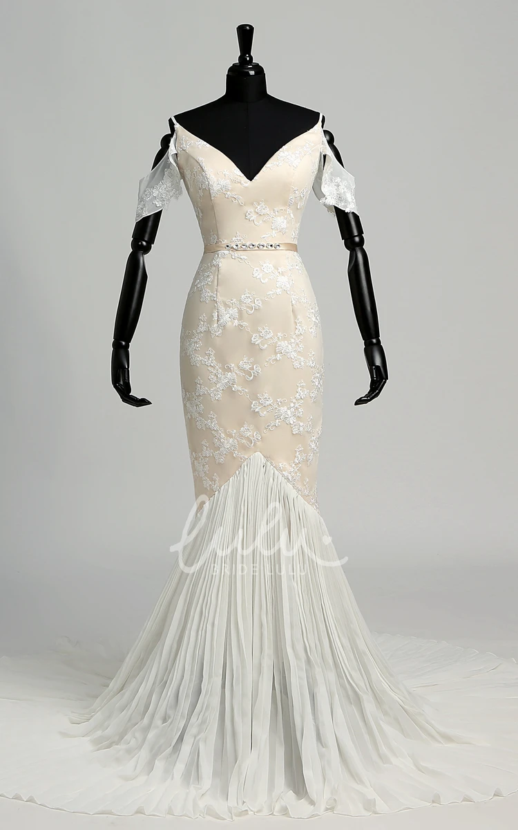 Elegant Lace Wedding Dress with Bandage Pleats and Ruffles Mermaid Style