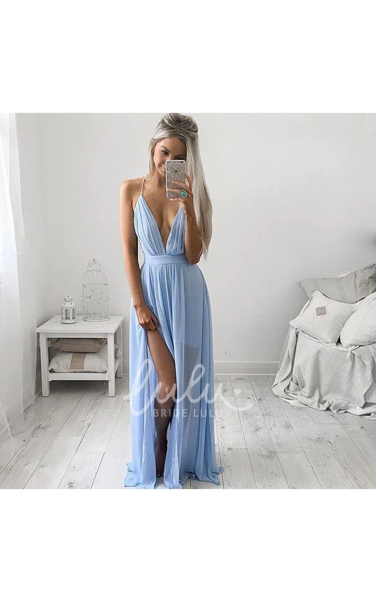 Long Chiffon V-Neck Prom Dress Elegant Floor Length Modern