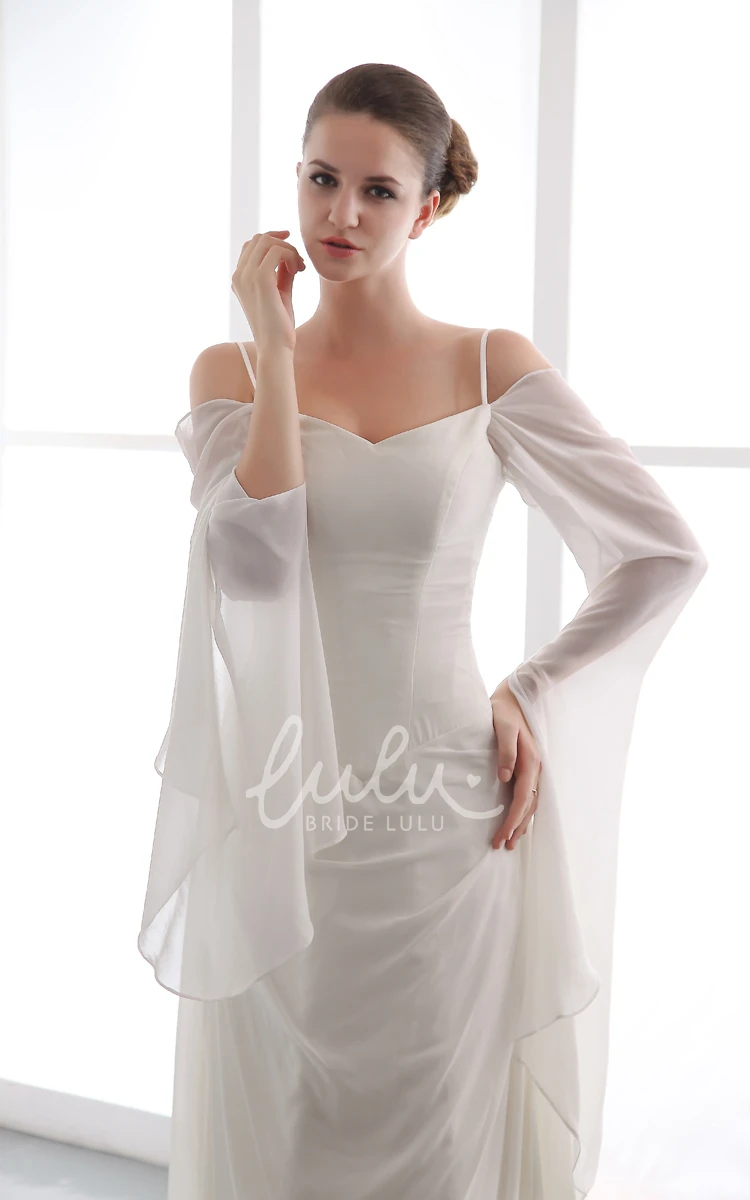 Long Sleeve Chiffon Wedding Dress with Ruching Spaghetti Exquisite