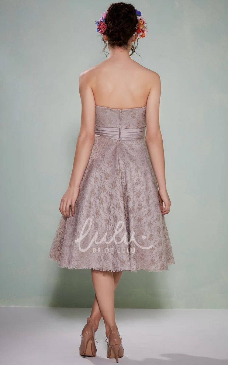 Strapless Lace Bridesmaid Dress A-Line Tea-Length