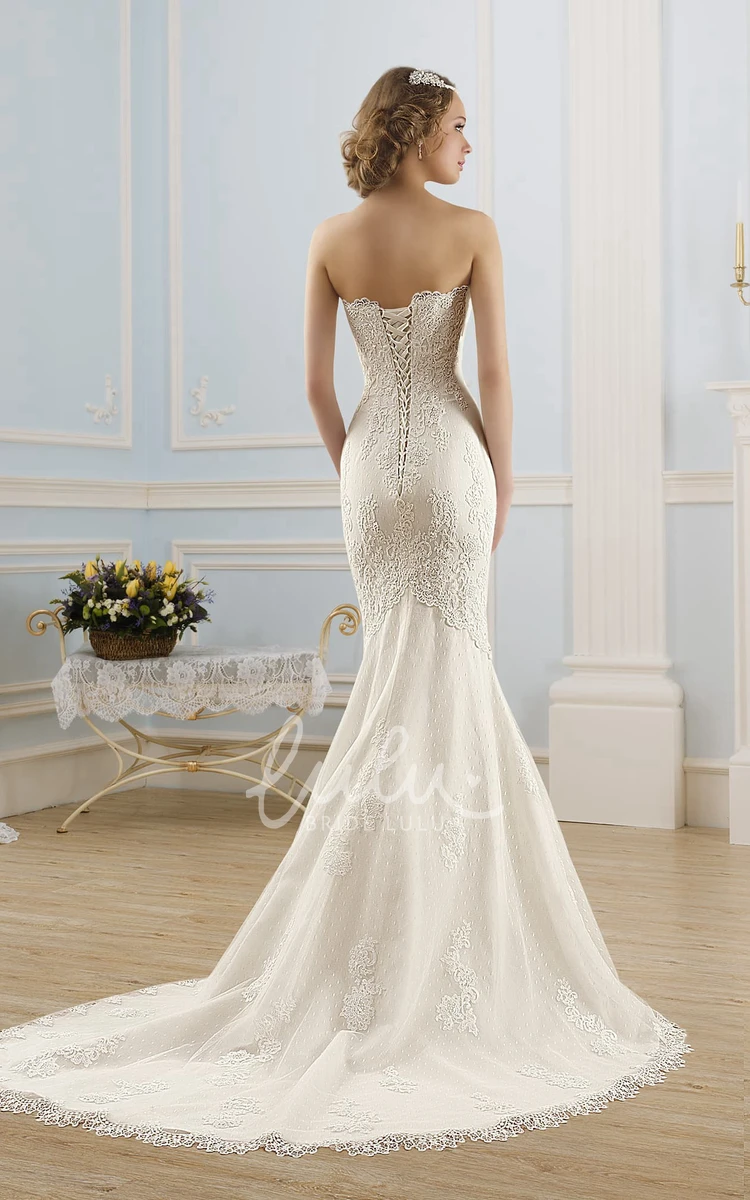 Strapless Mermaid Lace Tulle Wedding Dress with Beading and Appliques
