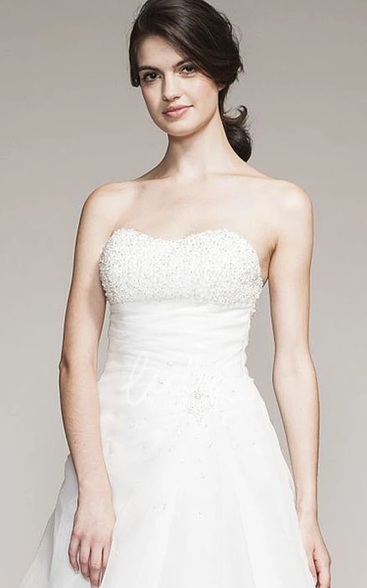 Organza A-Line Sweetheart Wedding Dress with Beading and Ruched Maxi