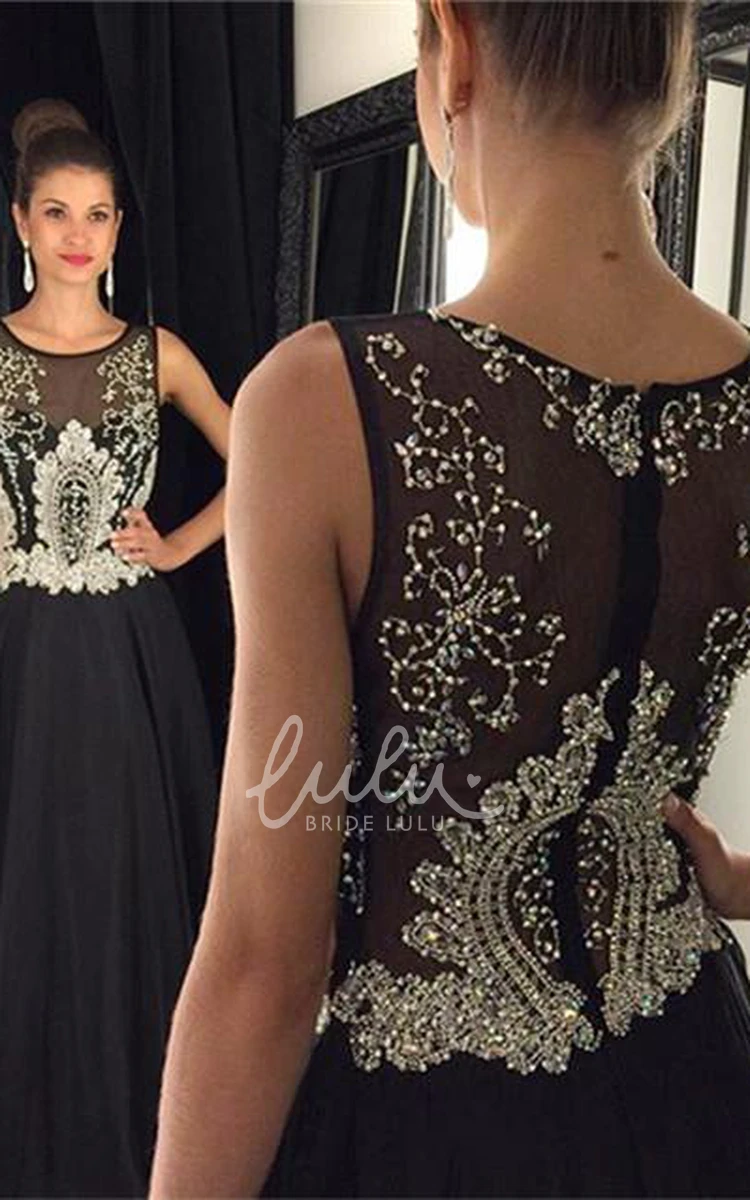 Black Beaded A-line Evening Dress with Illusion and Sleeveless Elegant Women's Dress