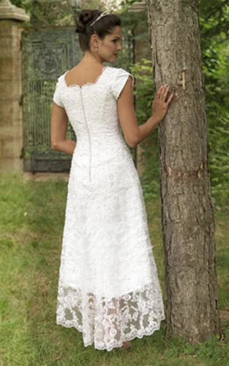 Scoop Neck Lace A-Line Wedding Dress with Zipper Closure