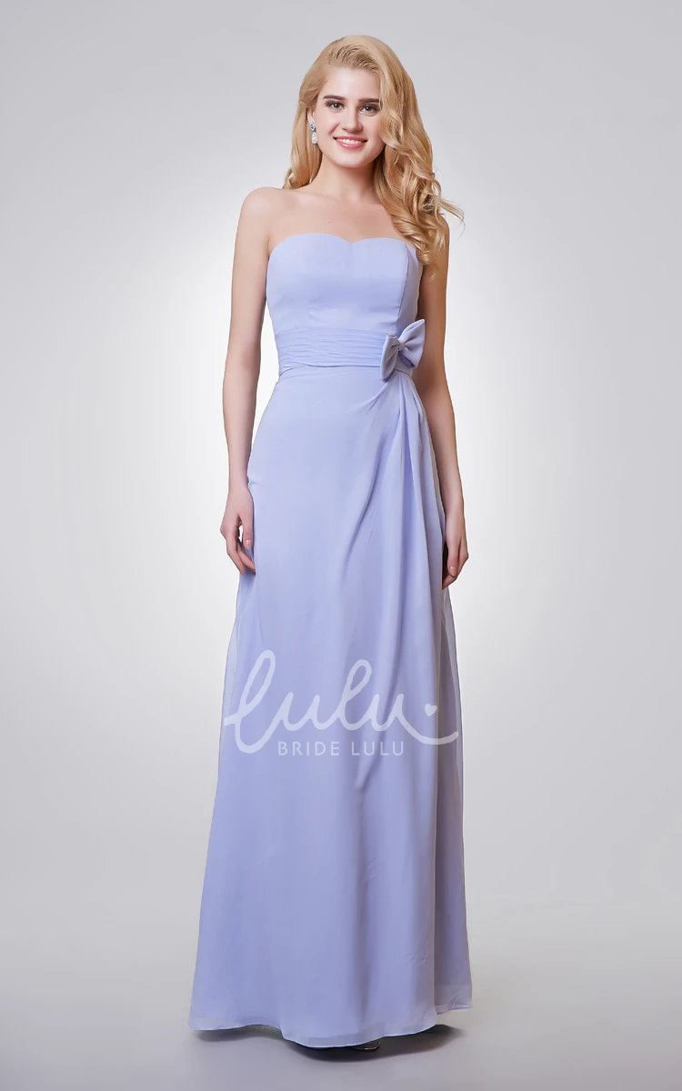 Backless Sweetheart A-line Long Dress with Bow and Elegant Chiffon