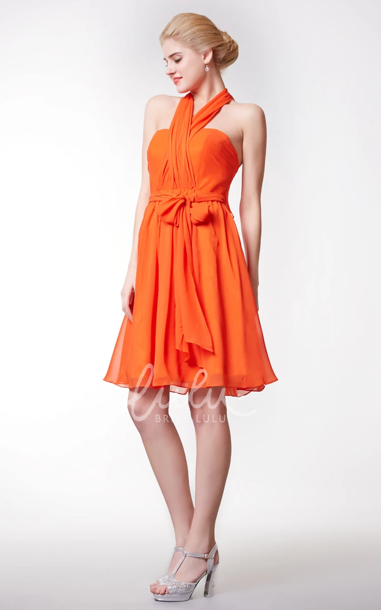 Empire Halter Neck Chiffon Bridesmaid Dress with Bow Sexy & Short